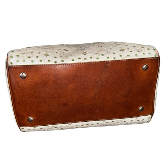 MCM Boston Bag Without Lock And Key in White & Brown EUC - Picture 13 of 15